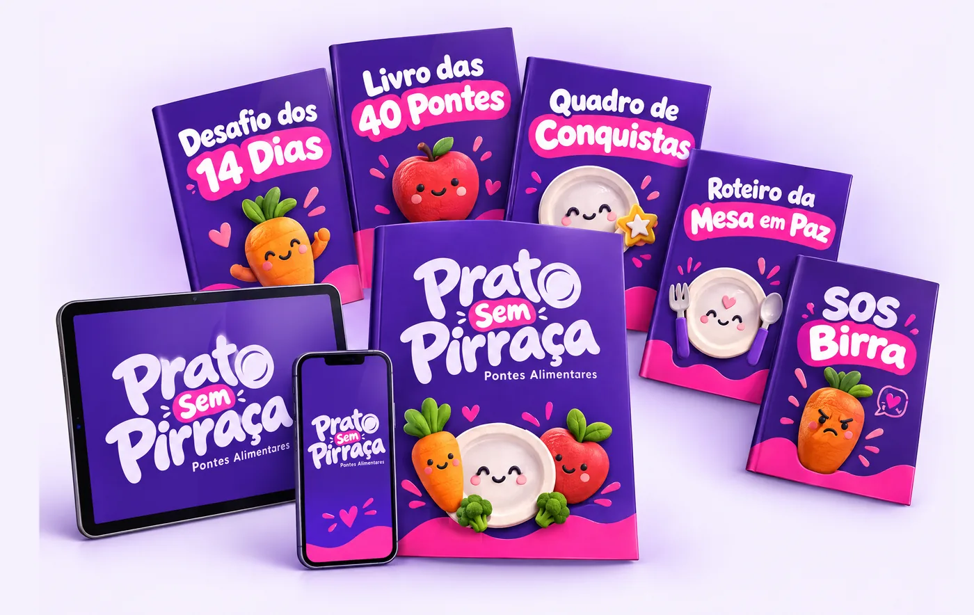 Kit completo Prato Sem Pirraça: os livros do desafio, o app no celular e no tablet
